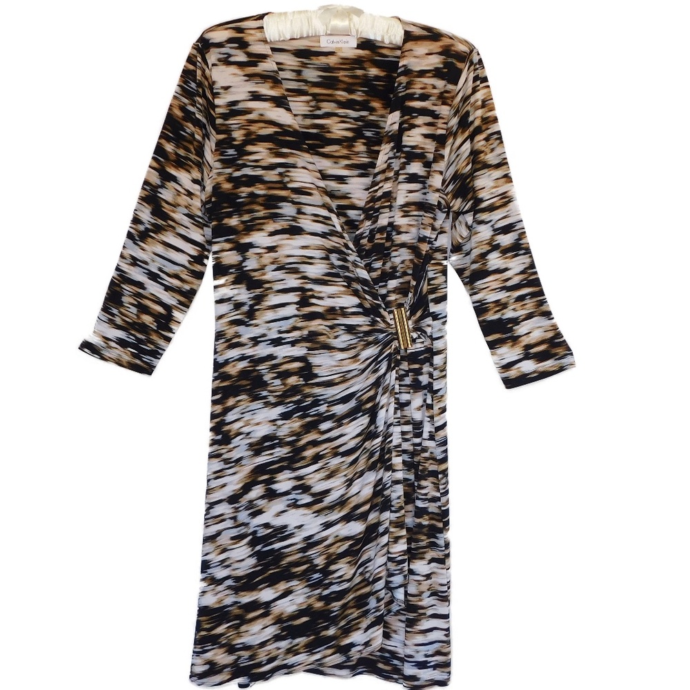Calvin Klein Faux-Wrap Midi Dress - Size L